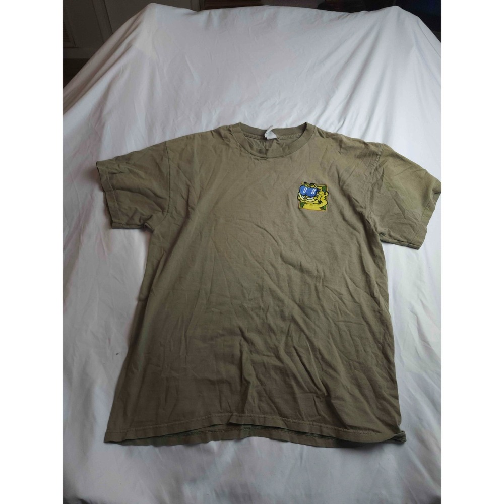Vtg 90s Brazos Garfield T-Shirt Mens Green Embroidered Cartoon Nostalgia Kidcore